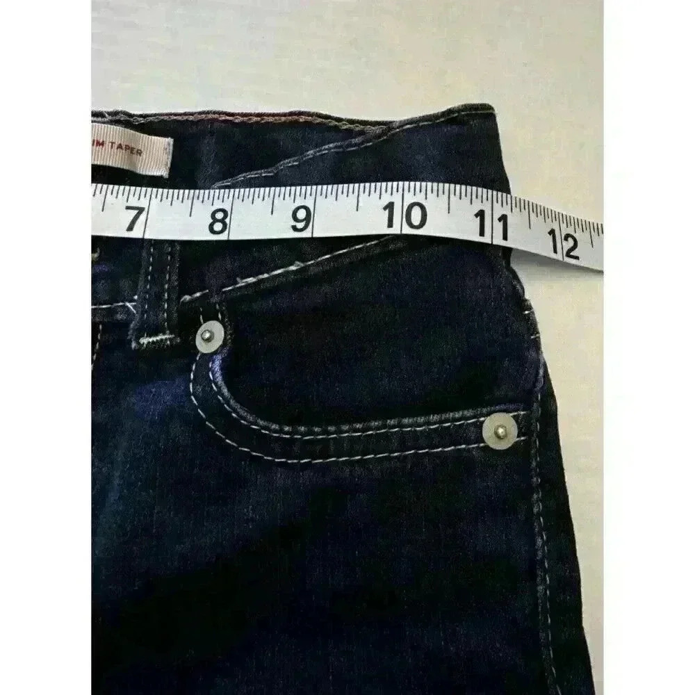 Levis 512 Slim Taper Kids Jeans Dark Wash Blue Size 7 Regular Adjustable Waist - Picture 14 of 15